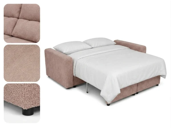 KANAPA 2 os sofa rozkładana spania pojemnik pudrowy róż welur Komo Family — detale