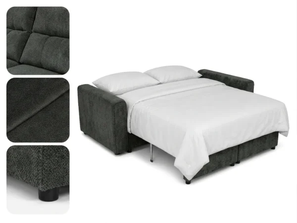 Kanapa 2 os sofa rozkładana spania pojemnik grafit welur Komo Family Meble — detale