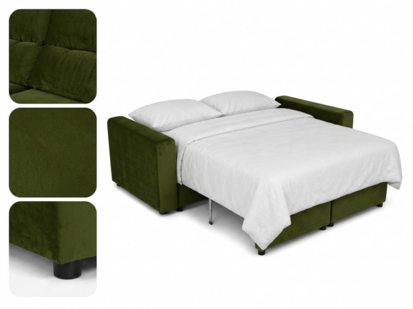 Kanapa 2 os sofa rozkładana spania pojemnik jasno zielony khaki Komo Family — detale