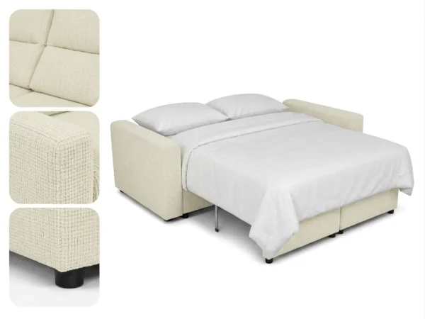 Kanapa 2 os sofa rozkładana spania pojemnik beż welur salonu KOMO Family — detale