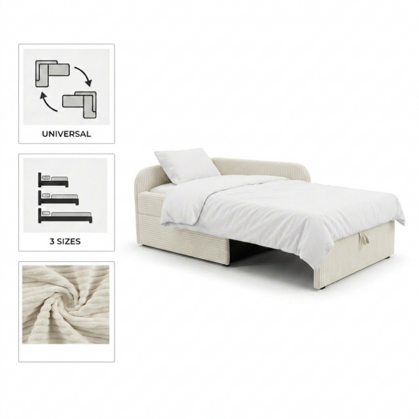 Łóżko dziecięce sofa kanapa beż gruby sztruks premium Denis Family Meble — detale