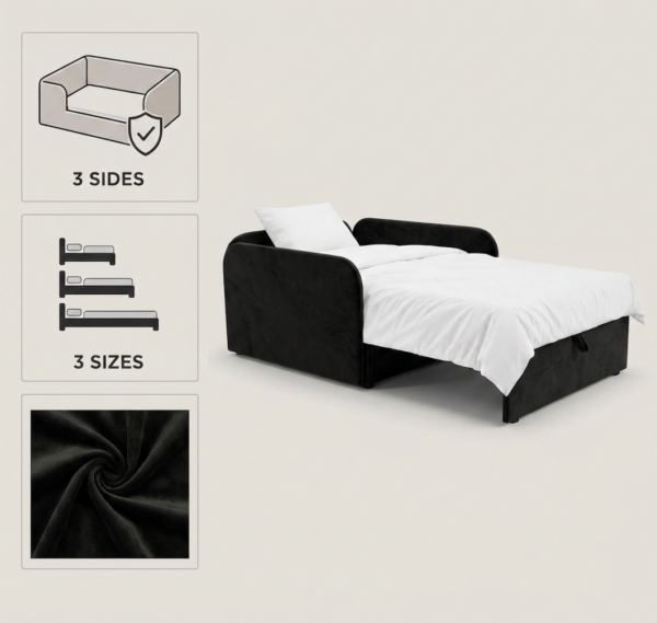 Łóżko dziecięce sofa kanapa czarny welur wygodne do salonu Denis 3B Family — detale