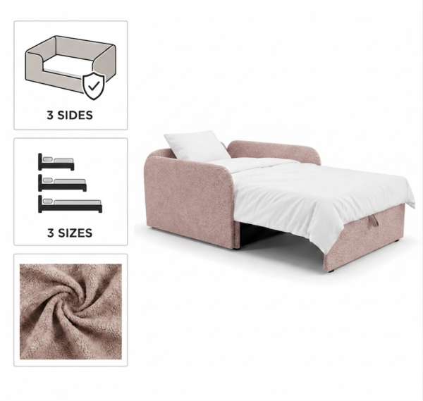 Łóżko dziecięce sofa kanapa rozkładana pojemnik pudrowy róż Denis 3B Family — detale