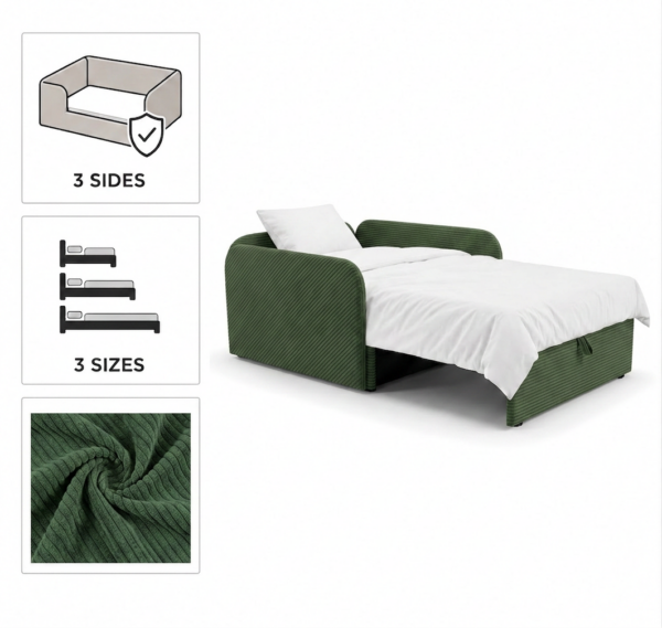 Łóżko dziecięce sofa kanapa butelkowa zieleń welur Denis 3B Family Meble — detale