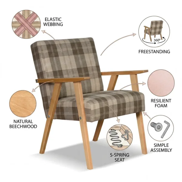 Fotel w stylu PRL retro krzesło vintage plecionka brąz Soler Family Meble — detale