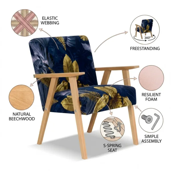 Zestaw wypoczynkowy sofa 2-os 2 fotele welur granatowy Soler Family Meble — detale