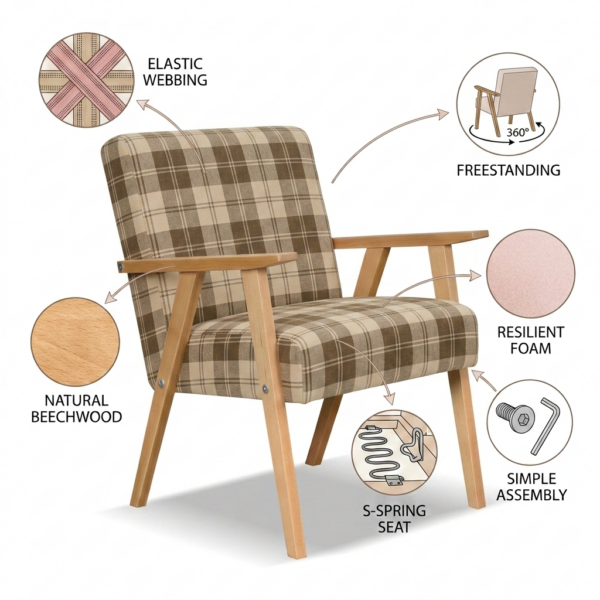 Zestaw wypoczynkowy sofa 2-os 2 fotele pleciona brąz Soler Family Meble — detale