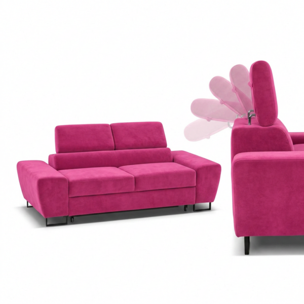 Kanapa sofa rozkładana f spania reg zagłówek różowy Savio 2 os Family Meble — detale