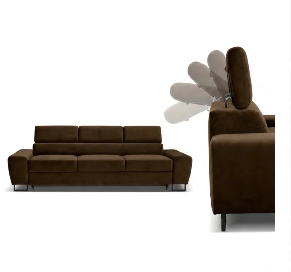 Kanapa sofa rozkładana f spania reg zagłówek brązowy Savio 3 os Family — detale