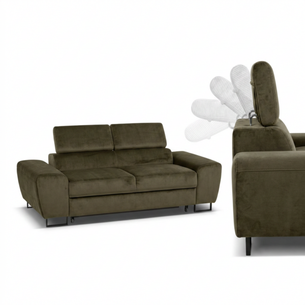 Kanapa sofa rozkładana f spania reg zagłówek aksamit szary Savio 2 os — detale