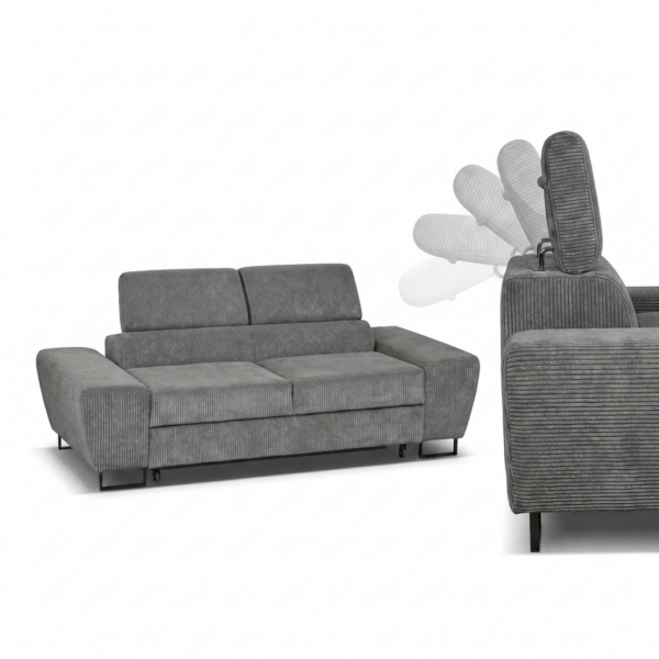 Kanapa sofa rozkładana f spania reg zagłówek sztruks grafit Savio 2 Family — detale