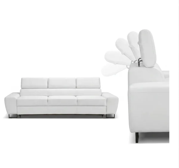 Kanapa sofa rozkładana f spania reg zagłówek ekoskóra biały Savio 3 os — detale