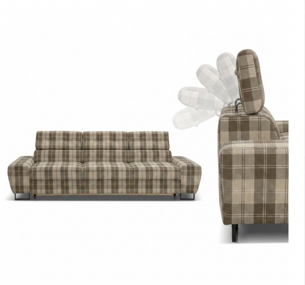 Kanapa sofa rozkładana f spania reg zagłówek pleciona brąz Savio 3 os — detale