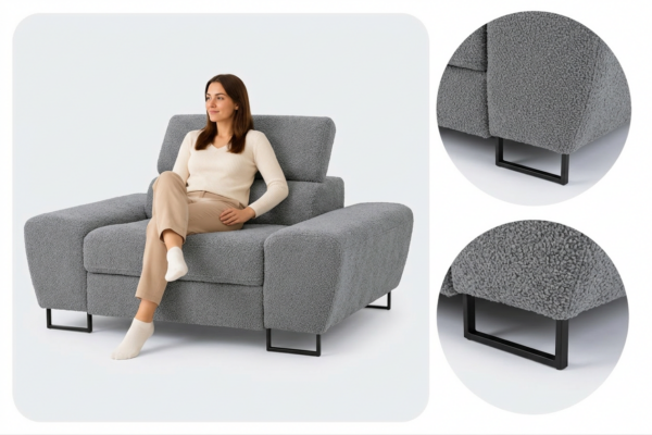 Zestaw wypoczynkowy sofa 2 fotele szary popielaty welur Savio Family Meble — detale
