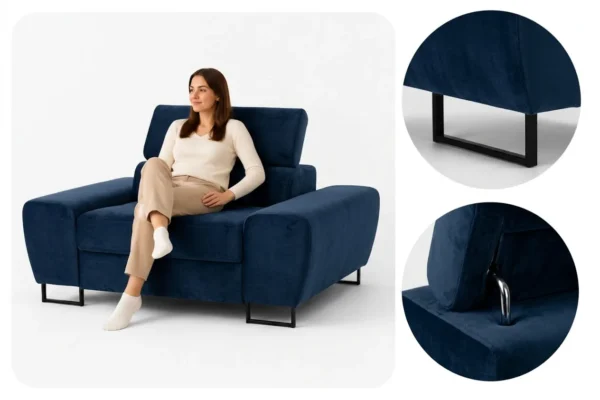 Zestaw wypoczynkowy sofa 3 kanapa fotele niebieski Savio Family Meble — detale