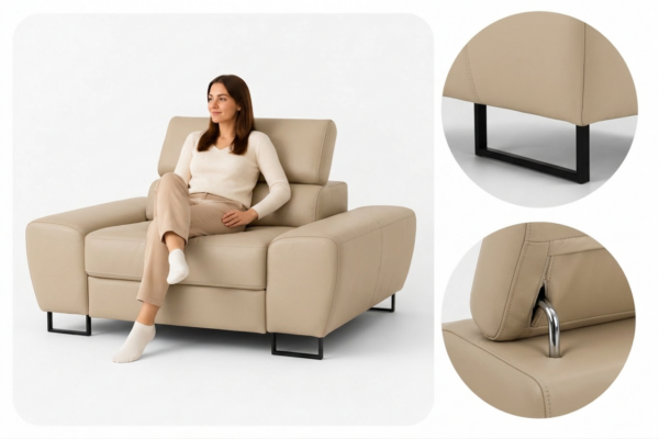 Zestaw wypoczynkowy sofa 3 kanapa fotele beżowy ekoskóra Savio Family Meble — detale