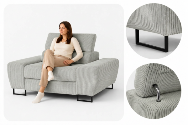 Zestaw wypoczynkowy sofa 3 kanapa fotele szary sztruks Savio Family Meble — detale