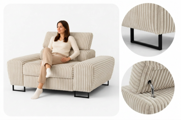 Zestaw wypoczynkowy sofa 3 kanapa fotele beż sztruks Savio Family Meble — detale