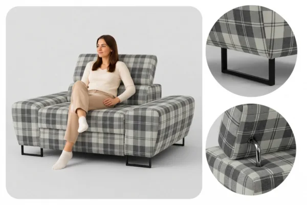Zestaw wypoczynkowy sofa 3 kanapa fotele czarny biały Savio Family Meble — detale