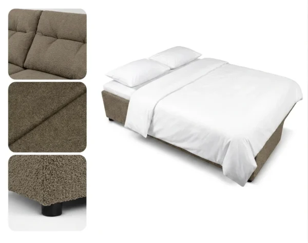 Zestaw wypoczynkowy sofa 3 kanapa fotele brąz boucla KIMO FAMILY MEBLE — detale