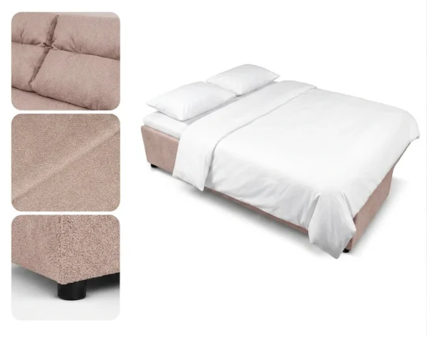 Zestaw wypoczynkowy sofa 3 kanapa fotele pudrowy róż welur Kimo Family — detale