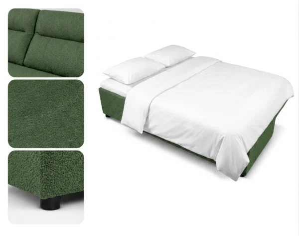 Zestaw wypoczynkowy sofa 3 kanapa fotele zielony salonu boucla Kimo Family — detale