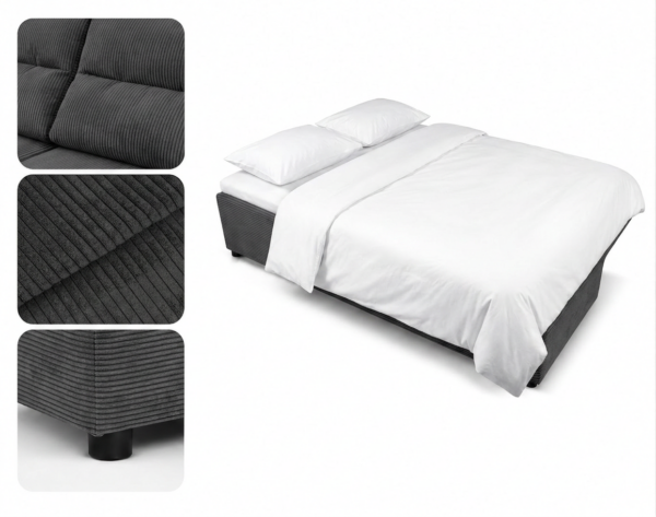 Zestaw wypoczynkowy sofa 3 kanapa fotele czarny sztruks Kimo Family Meble — detale