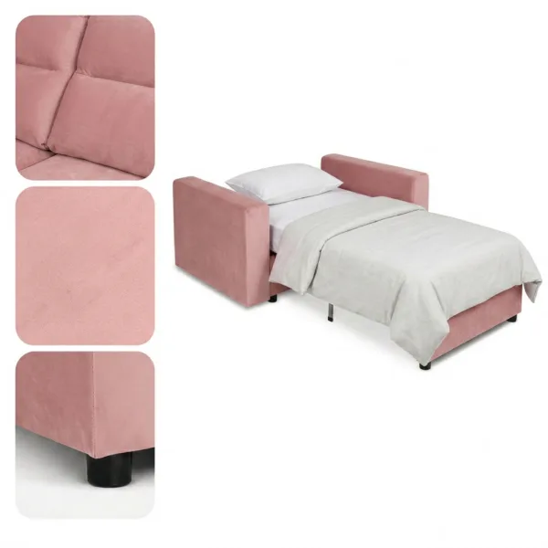 Fotel Komo pudrowy róż jasny róż pastela sofa 1 os welur Komo Family Meble — detale