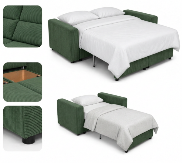 Zestaw wypoczynkowy kanapa sofa 2 fotele butelkowa zieleń sztruks Komo — detale
