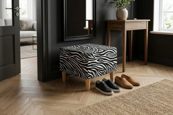 Pufa podnóżek siedzisko kostka dzieci czarno biały zebra Ari Family Meble — detale