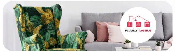 Family Meble — Fotele uszaki skandynawskie złote dark monstera zielone welur Family Meble