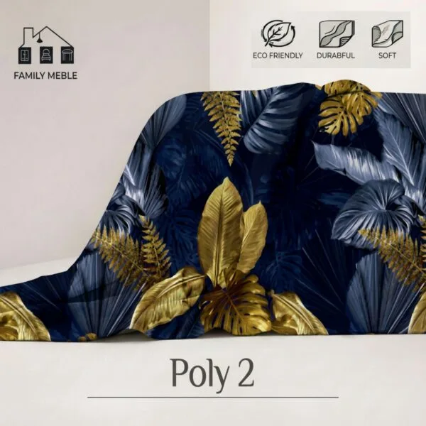 Fotel uszak skandynawski bujany płozach granat monstera Print Family Meble — tkanina