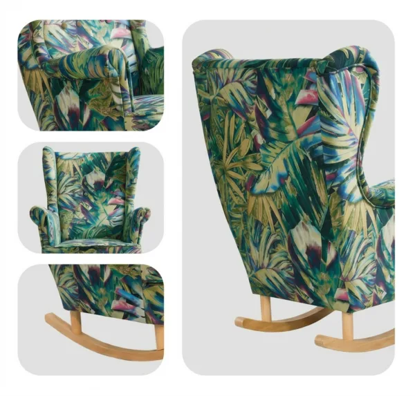 Fotel uszak skandynawski monstera zielona tropical palmy Print Family Meble — widoki i detale