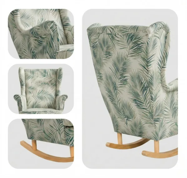 Fotel uszak skandynawski palmy beżowe design style trop Print Family Meble — widoki i detale