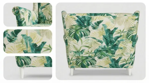 Sofa Kanapa Uszak Skandynawska Tropical Monstera Zielona Welur Family Meble — widoki i detale