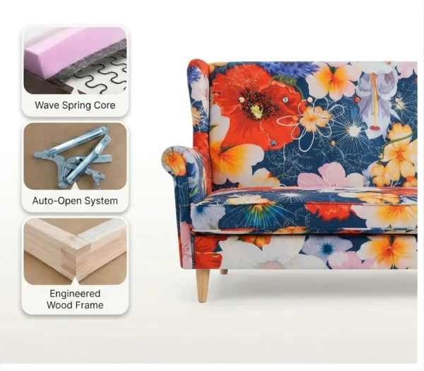 Wersalka Uszak rozkładana pojemnik kwiaty maki designerska BLU Print Family — widoki i detale