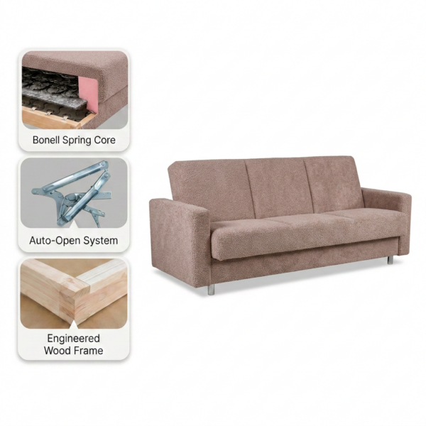 Wersalka rozkładana funkcja spania pojemnik welurowa różowa ALICJA Family — widoki i detale
