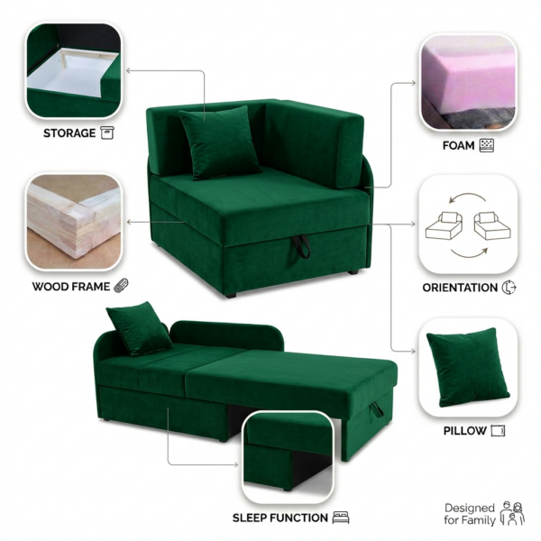 Łóżko dziecięce sofa kanapa rozkładana pojemnik zielony Denis Family Meble