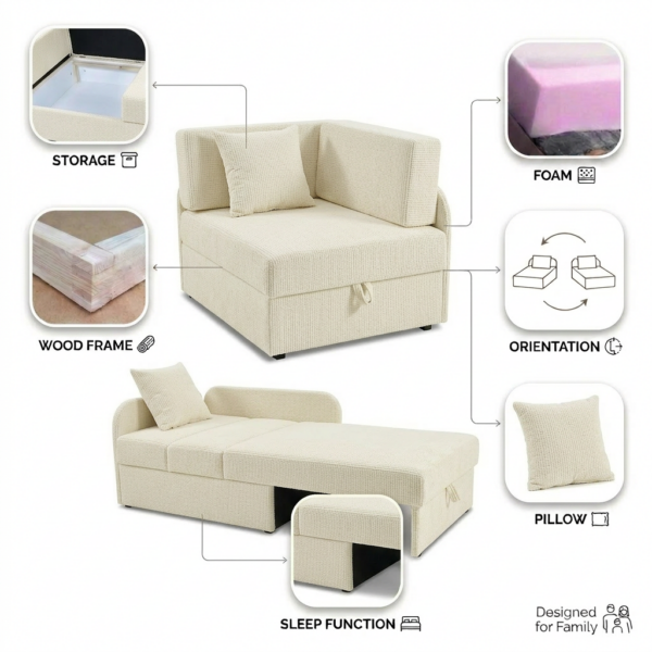 Łóżko dziecięce sofa kanapa beż welur szenil premium Denis Family Meble — widoki i detale