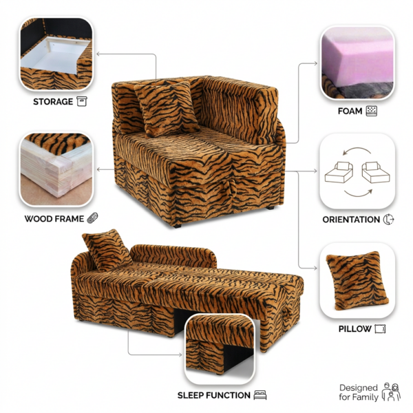 Łóżko dziecięce sofa kanapa rozkładana pojemnik Tiger Design Denis Family — widoki i detale