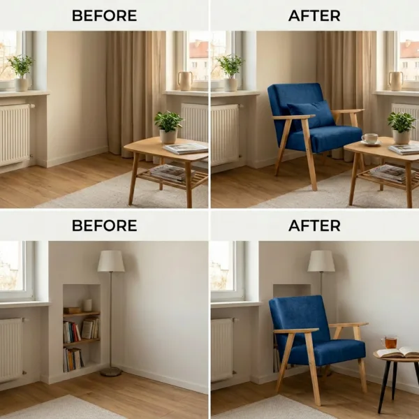 Zestaw 2 foteli w stylu PRL retro krzesło vintage niebieski Soler Family — widoki i detale