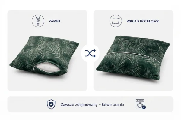 Poduszka dekoracyjna jasiek 45 x 45 poszewka ciemnozielony tkanina Family — widoki i detale
