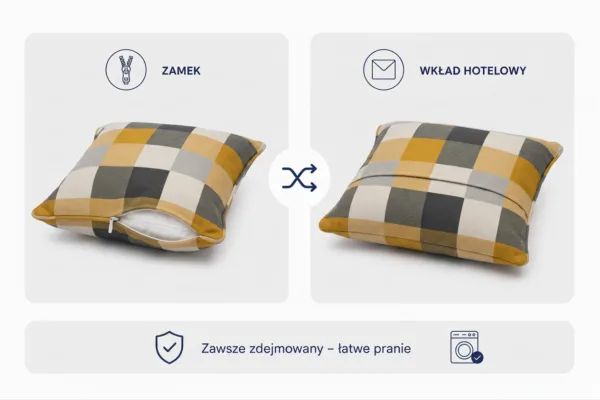 Poduszka dekoracyjna jasiek 45 x 45 poszewka żółta tkanina Family Meble — widoki i detale