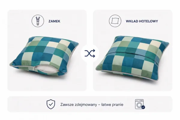 Poduszka dekoracyjna jasiek 45 x 45 poszewka niebieska krata Family Meble — widoki i detale