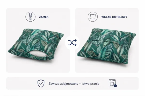 Poduszka dekoracyjna jasiek 45 x 45 poszewka butelkowa zieleń welur Family — widoki i detale