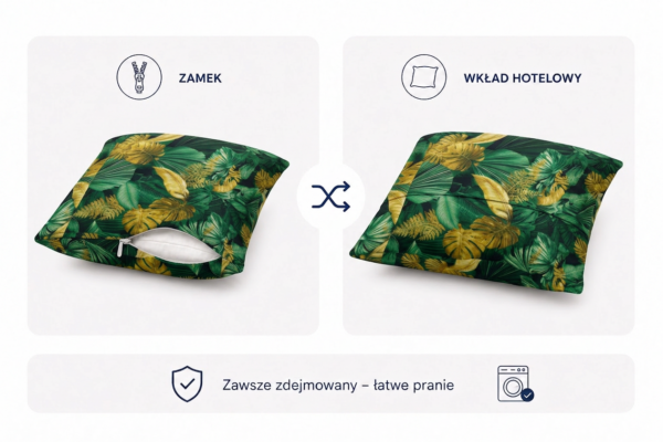 Poduszka dekoracyjna jasiek 45 x 45 poszewka butelkowa zieleń welur Family — widoki i detale