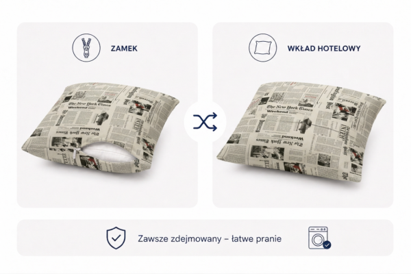 Poduszka dekoracyjna jasiek 45 x 45 poszewka czarno biały tkanina Family — widoki i detale