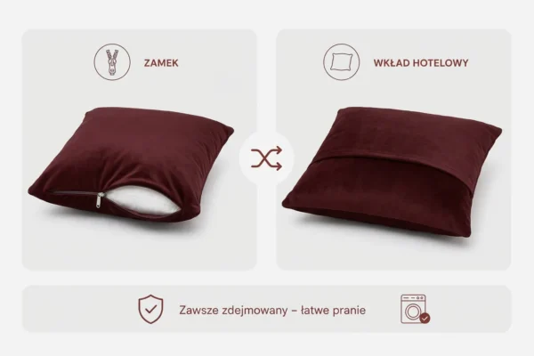 Poduszka dekoracyjna jasiek 45 x 45 poszewka burgund tkanina Family Meble — widoki i detale