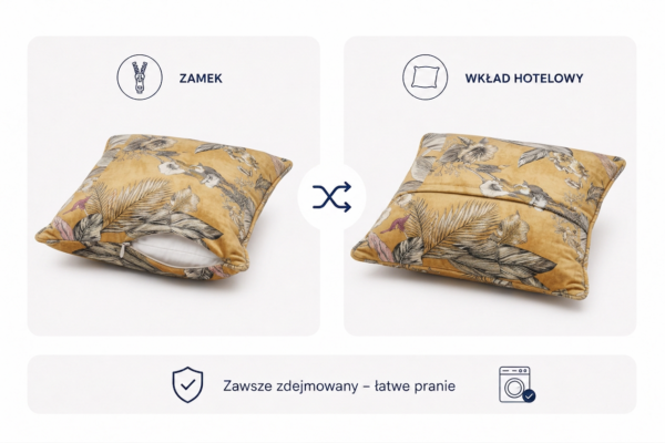 Poduszka dekoracyjna jasiek 45 x 45 poszewka żółty welur Family Meble — widoki i detale