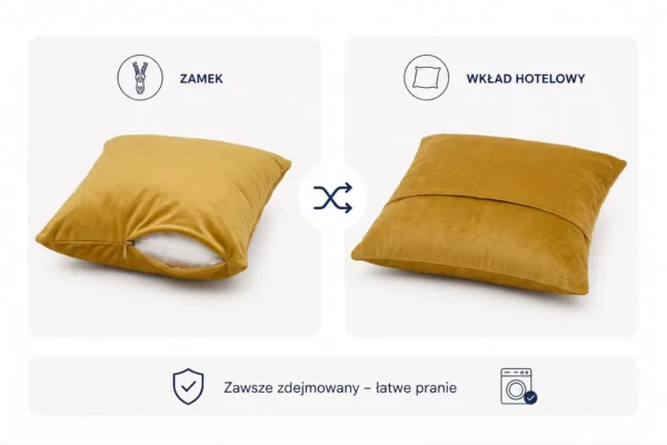 Poduszka dekoracyjna jasiek 45 x 45 poszewka żółty welurowy Family Meble — widoki i detale